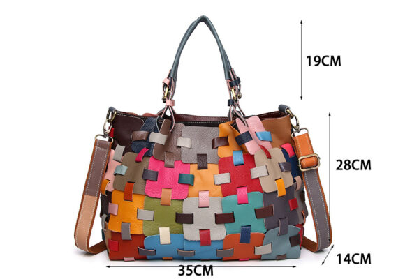 First Layer Cowhide Multi-color Blocks Handbag - Image 7