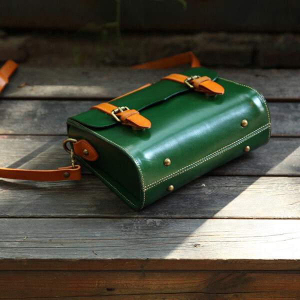 Handmade Vegetable Tanned Leather Bag Portable Messenger Bag - Image 4