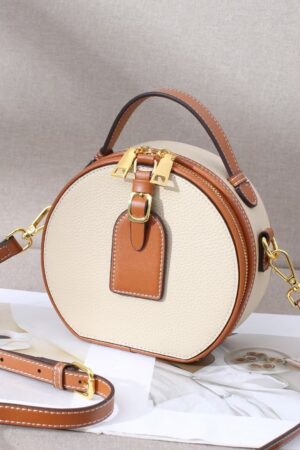 Genuine Leather Mini Small Round Bag Women's Messenger Bag