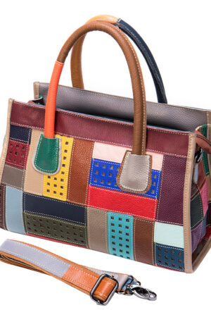 Cowhide color patchwork bag