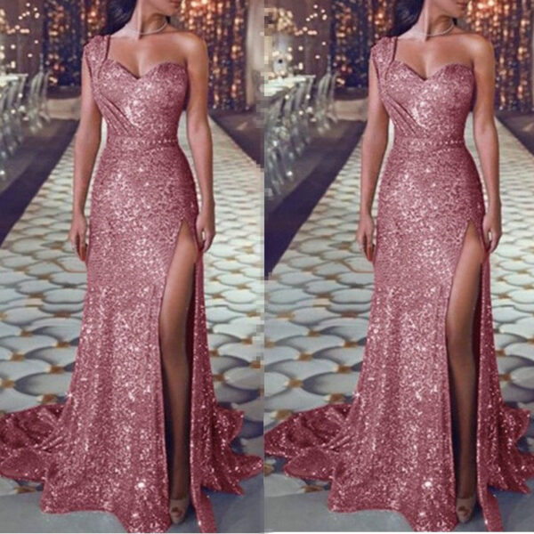 Women's Clothing One-shoulder Sleeveless Bronzing Split Dress - Image 6