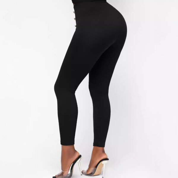 High Waist Button Solid Color Slim Fit Hip Skinny Pants - Image 2