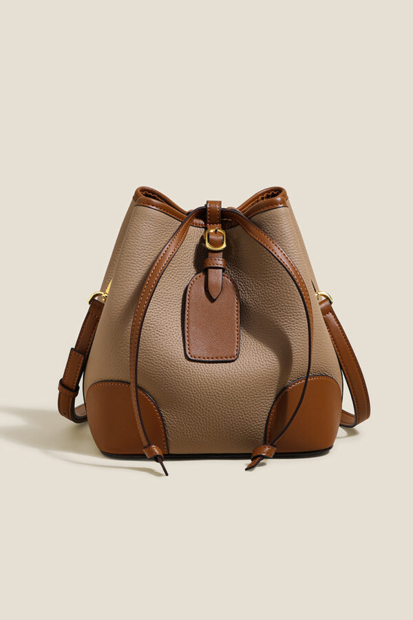 Women's First Layer Cowhide Drawstring Bucket Bag Soft Leather Bag - Image 5