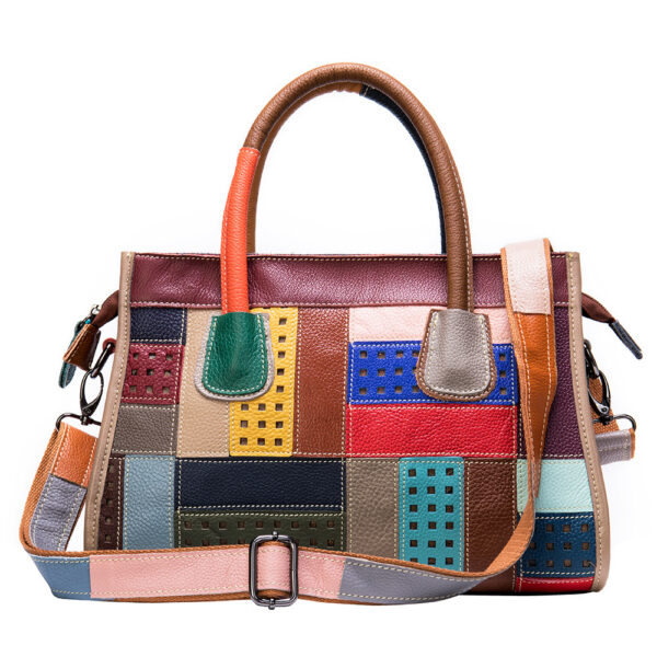 Cowhide color patchwork bag - Image 2