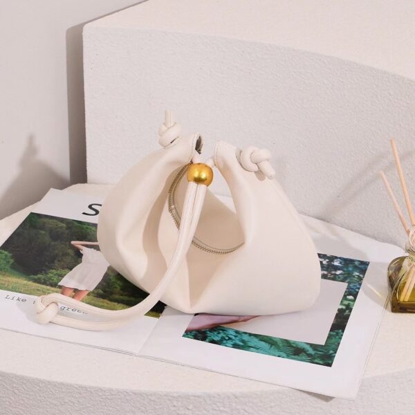 Plain Weave Underarm Bag Golden Balls Cowhide Knotted - Image 8
