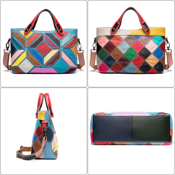 Colored Lady's Handbag With Cowhide Stitching Top Layer - Image 3