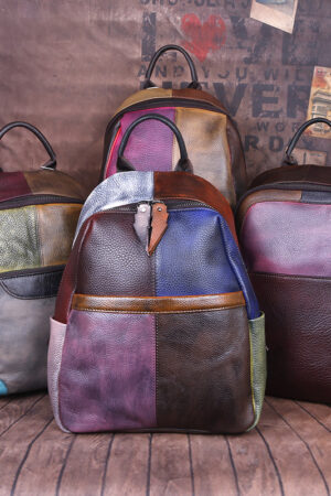Top Coat Cow Leather Contrast Double Shoulder Bag