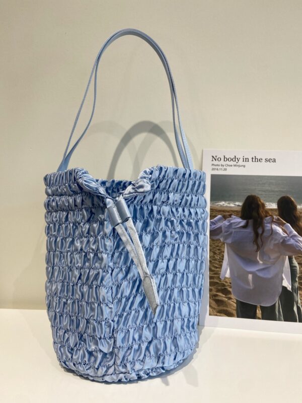 Women's Silk Pleated Drawstring Tote Shoulder Bag - Image 5