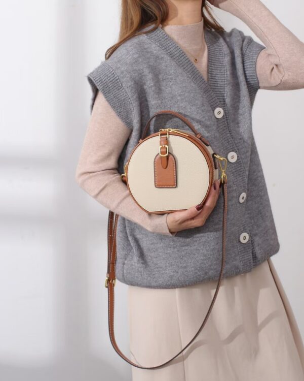 Genuine Leather Mini Small Round Bag Women's Messenger Bag - Image 8