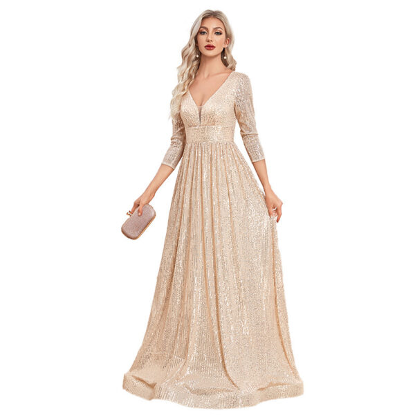Sequined Fall V-neck High Waist Party Formal Dress - Image 2