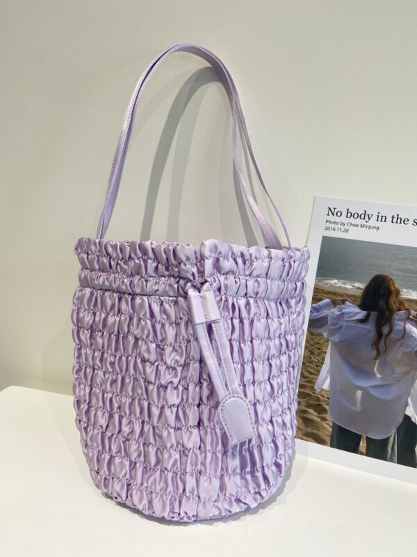 Women's Silk Pleated Drawstring Tote Shoulder Bag - Image 7
