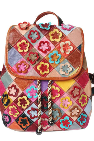 Stitching Rhombus Retro Women's Bag Leather Backpackage Backpack