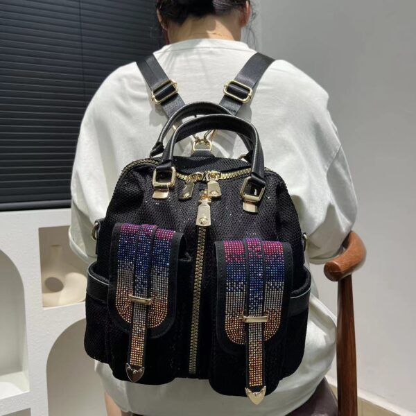 Women's Fashion Diamond-embedded Elegant Backpack Multi-pocket Tote - Image 3