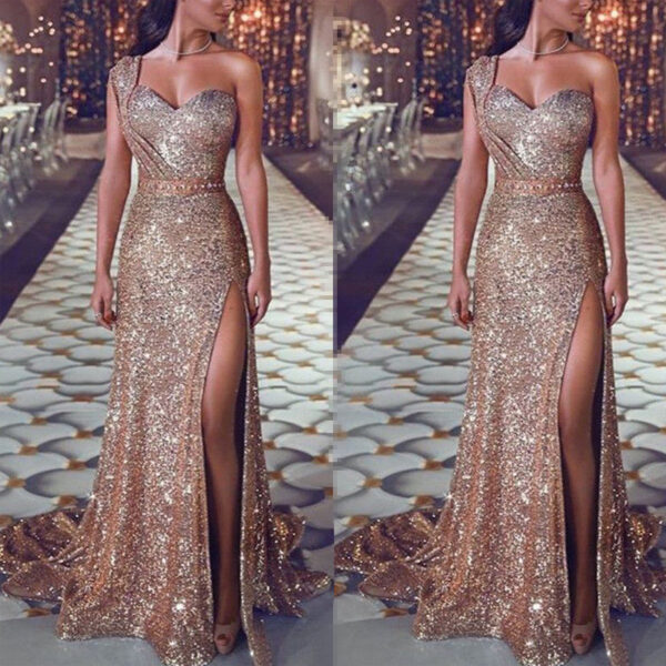 Women's Clothing One-shoulder Sleeveless Bronzing Split Dress - Image 8