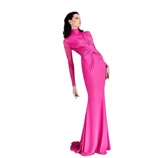 Vintage Lace Pleated Waist Tight Dress - Image 4