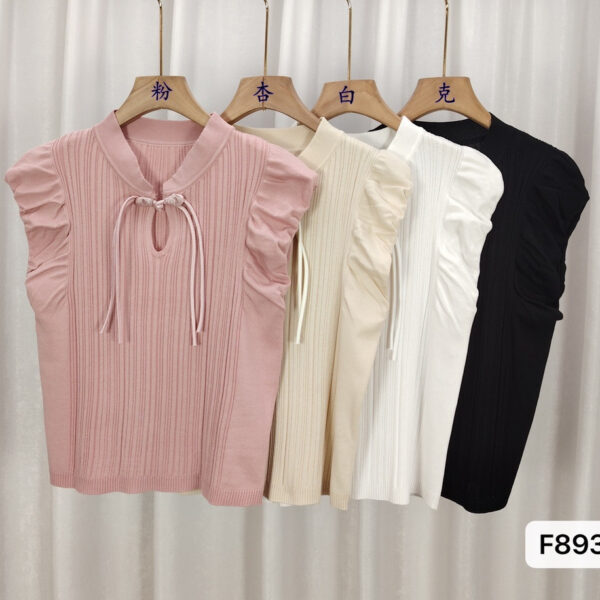 New Chinese Style Retro Buckle Puffed Sleeves Elegant Top - Image 7