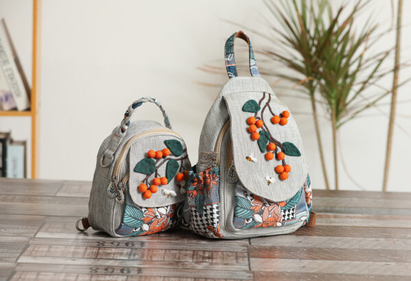 Canvas Lightweight Casual Backpack With Three-dimensional Hand Woven Persimmon Ruyi Lightweight Backpack - Image 3