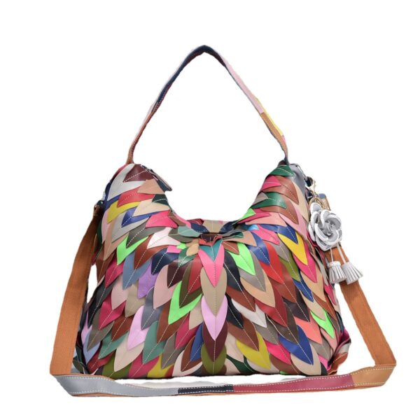 Women's Fashion Large Capacity Soft Leather Leaf Stitching Shoulder Bag - Image 3