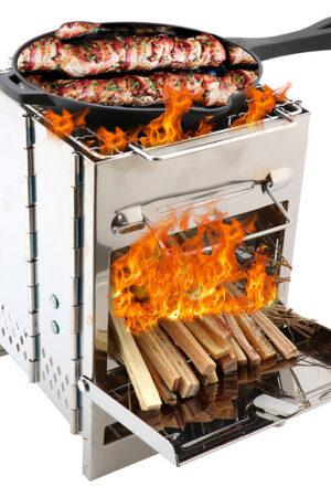 Lightweight Camping Wood Stove Adjustable Folding Wood Stove Burning for Outdoor Cooking Picnic Hunting BBQ Windproof