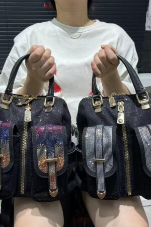 Women's Fashion Diamond-embedded Elegant Backpack Multi-pocket Tote