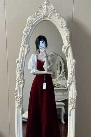 Small Plus Size Wine Red Puff Sleeve Princess High-grade Evening Dress