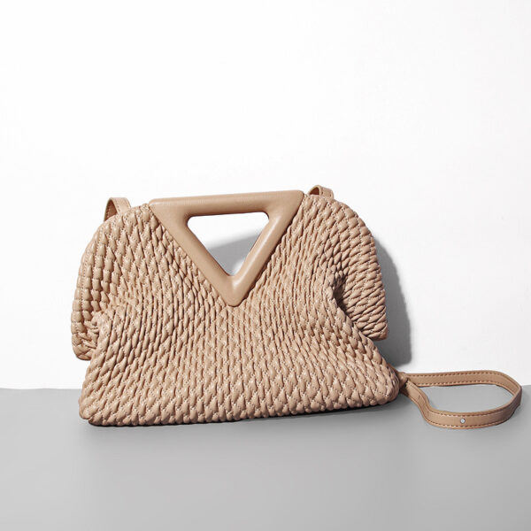Women's Embroidered Crinkled Inverted Triangle Cloud Leather Leather Handbag - Image 8