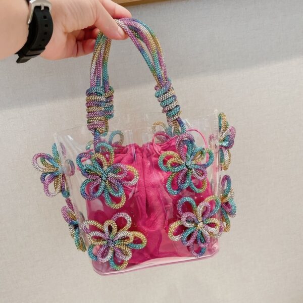 Colorful Rhinestone Transparent Flower Portable Basket Pack - Image 10