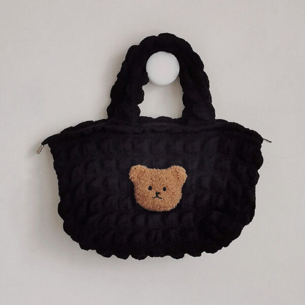Plush Three-dimensional Teddy Bear Head Puffer Plaid Handbag - Image 7