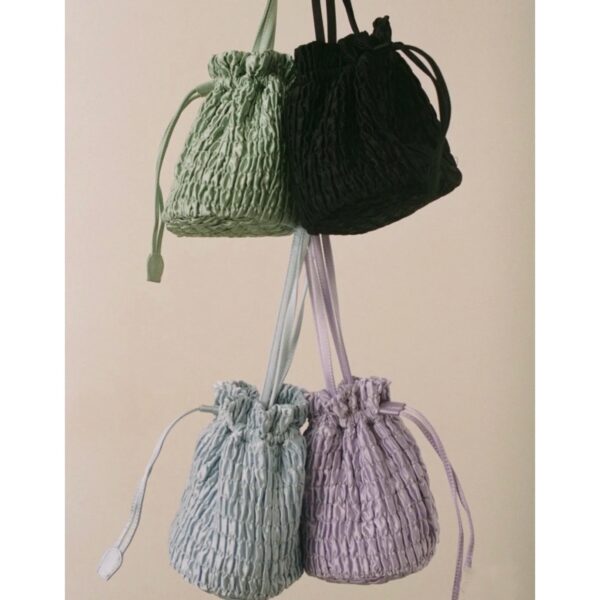 Women's Silk Pleated Drawstring Tote Shoulder Bag - Image 6
