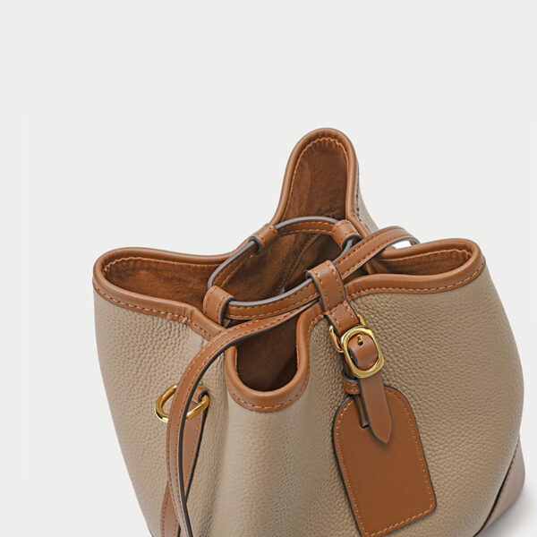 Women's First Layer Cowhide Drawstring Bucket Bag Soft Leather Bag - Image 7