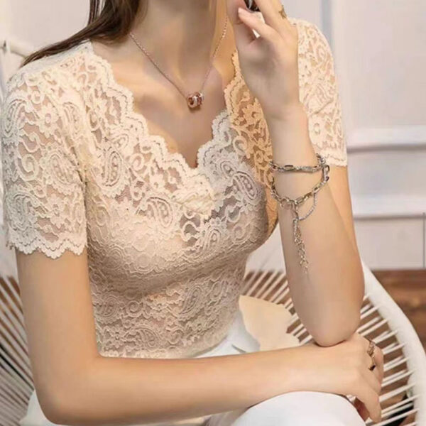 V-neck Hollow Sexy Lace Bottoming Shirt Innerwear Short Sleeve - Image 7