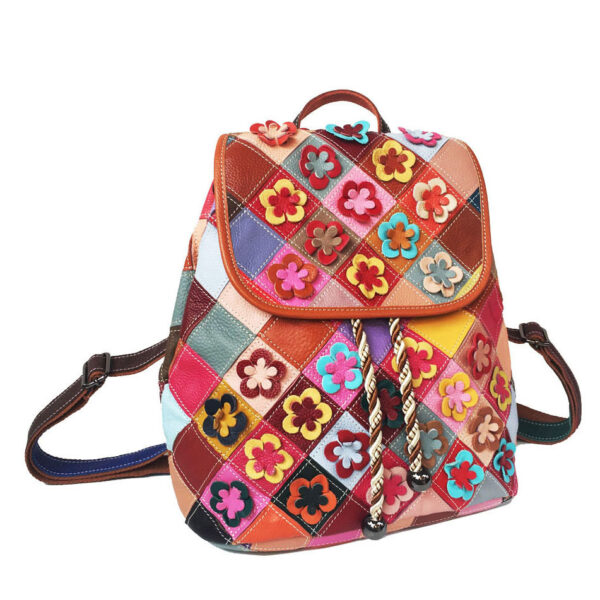 Stitching Rhombus Retro Women's Bag Leather Backpackage Backpack - Image 3