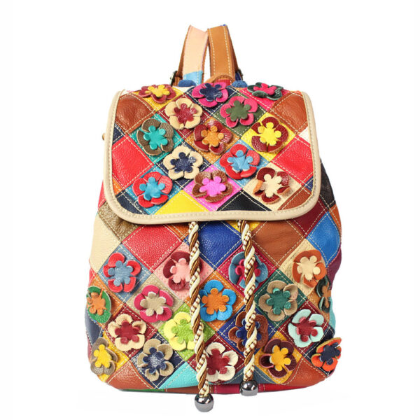 Women's Fashion Casual Rhombus Color Matching Leather Backpack - Image 5