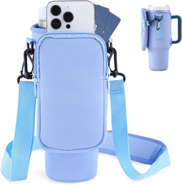 Slok Water Bottle Carrier Bag, Compatible With 40oz Tumbler With Handle, Modern Water Bottle Holder With Simple Adjustable Strap For Outdoor Walking Hiking Travelling Sports-Blue Purple - Image 2