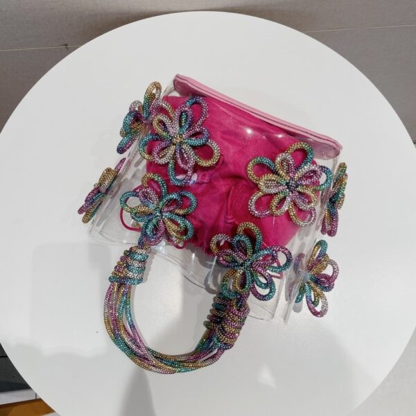 Colorful Rhinestone Transparent Flower Portable Basket Pack - Image 4
