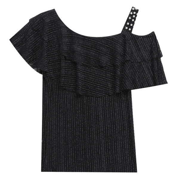Ruffled Shoulder Leakage Ice Silk Top - Image 5