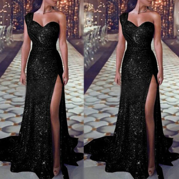 Women's Clothing One-shoulder Sleeveless Bronzing Split Dress - Image 10