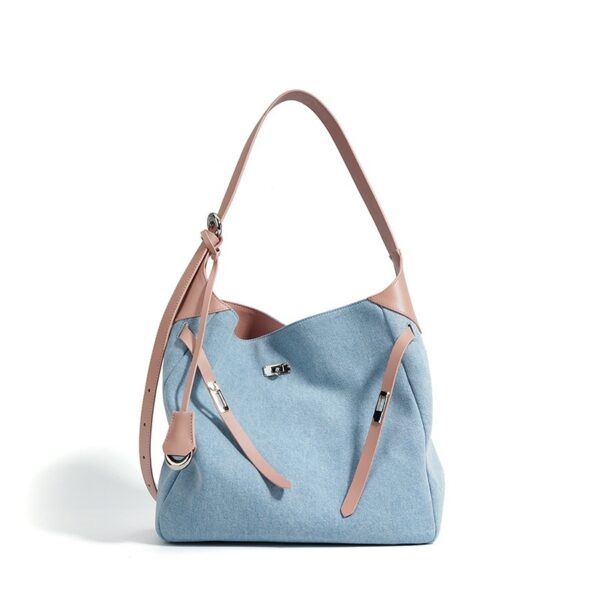 Top Layer Cowhide With Denim Fashion All-match Large Capacity Shoulder Tote Bag - Image 7