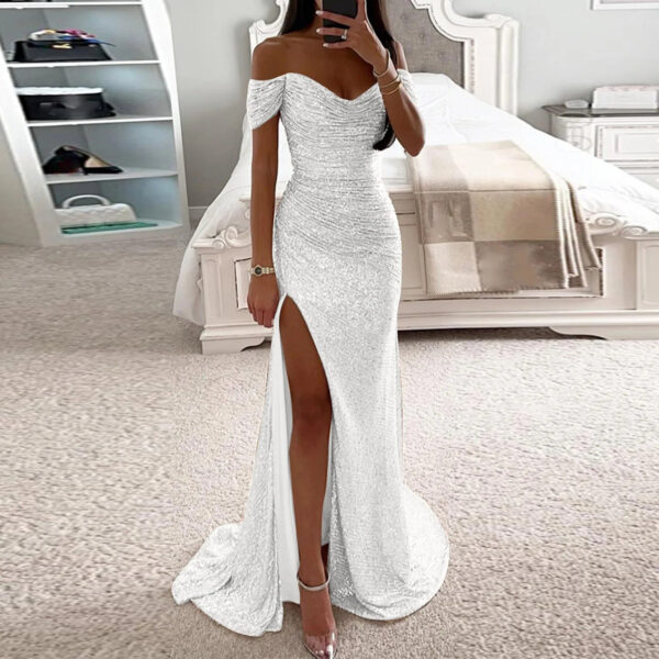 Female Creative Solid Color Sparkling Slit Dress - Image 8