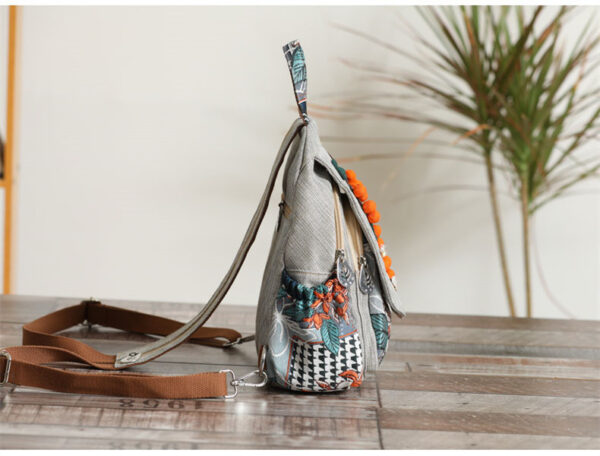 Canvas Lightweight Casual Backpack With Three-dimensional Hand Woven Persimmon Ruyi Lightweight Backpack - Image 4