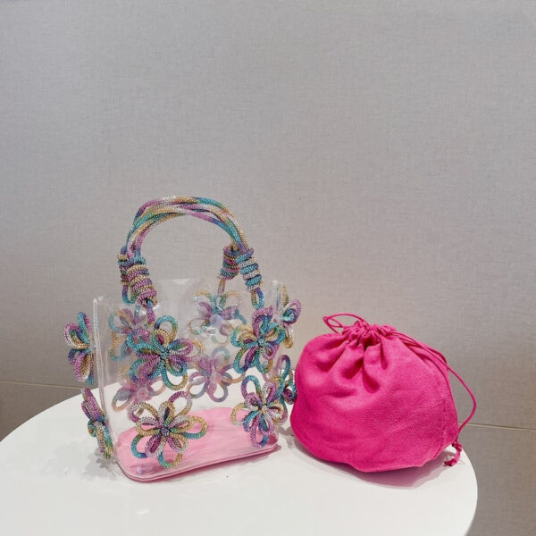 Colorful Rhinestone Transparent Flower Portable Basket Pack - Image 2