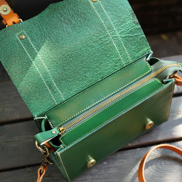 Handmade Vegetable Tanned Leather Bag Portable Messenger Bag - Image 3