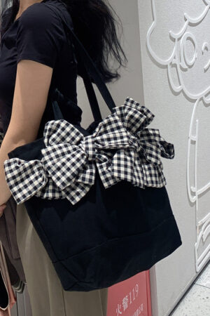 Large-capacity Three-dimensional Plaid Big Bow Crossbody Bag