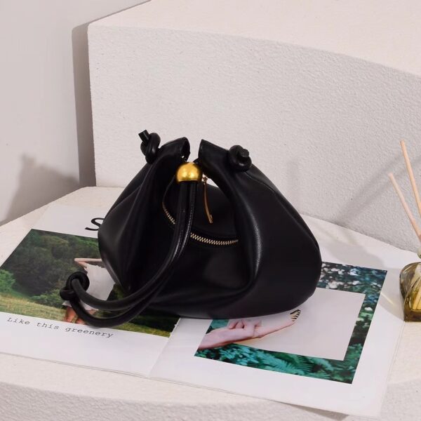 Plain Weave Underarm Bag Golden Balls Cowhide Knotted - Image 10