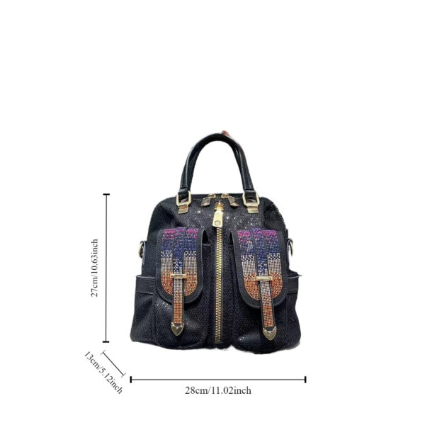 Women's Fashion Diamond-embedded Elegant Backpack Multi-pocket Tote - Image 5