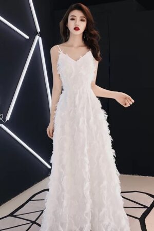Evening Dress Female White Suspenders Birthday Party