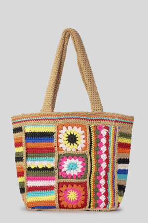 Vintage Floral Wool Woven Bag Women's Ethnic Style Handmade Crochet