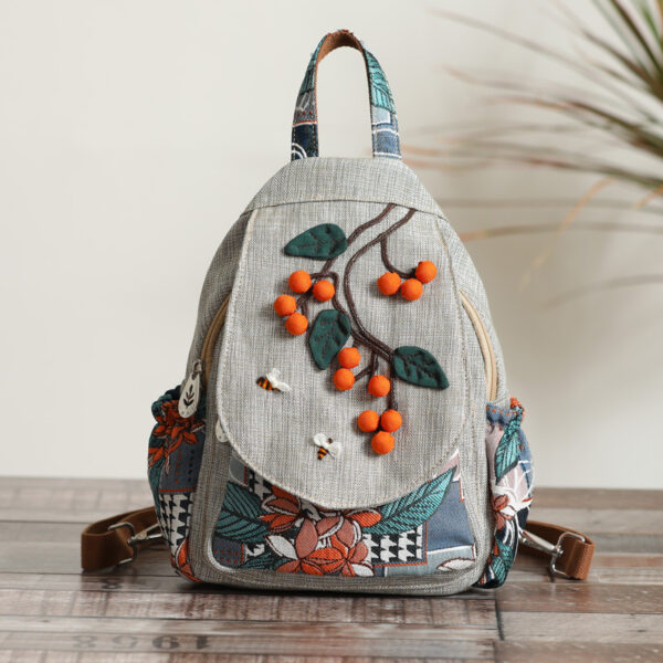 Canvas Lightweight Casual Backpack With Three-dimensional Hand Woven Persimmon Ruyi Lightweight Backpack - Image 2