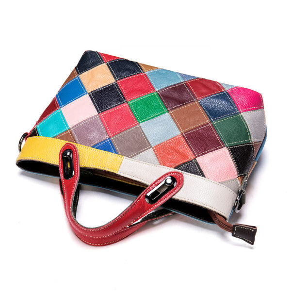 Colored Lady's Handbag With Cowhide Stitching Top Layer - Image 4