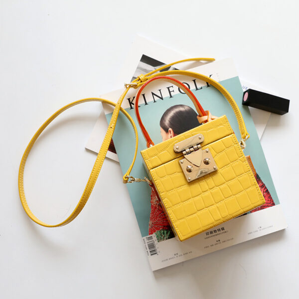 New mini hit color hand box bag small square bag female candy color slung leather lock box package - Image 9